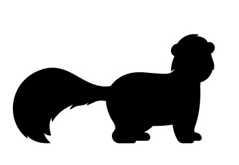 Dark silhouette of weasel. Sticker for social networks and instant messengers. Graphic element for printing on fabric. Forest animal, fauna and wild life, nature. Cartoon flat vector illustration