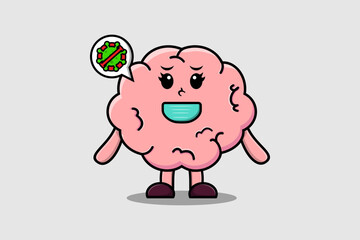 Cute cartoon illustration Brain using mask to prevent virus in cute modern style design