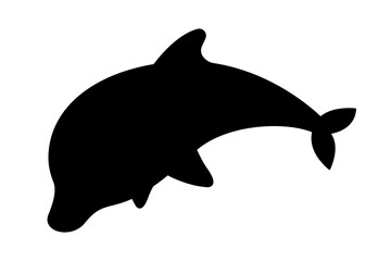 Dark silhouette of dolphin. Sea animal in minimalistic style, representative of underwater world concept. Aesthetics and elegance, beauty, creativity and art. Cartoon flat vector illustration