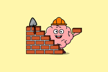Cute cartoon Brain as mason character in flat modern style design