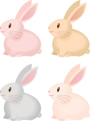 横向きの4種類のかわいいうさぎ
