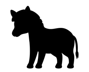 Dark silhouette of pony. Shadow of small animal, aesthetics and elegance. Poster or banner for website. Biology, nature and fauna. Fashion, trendy and style. Cartoon flat vector illustration