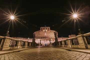 Rome, Italy, Castle of St. Angelus at night with illumination.