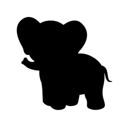 Dark silhouette of elephant. Shadow of large animal with large ears and trunk. Symbol of African savannah, tropic and exotic. Graphic element for printing on fabric. Cartoon flat vector illustration