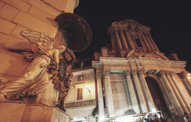 Rome, Italy, Castle of St. Angelus at night with illumination.