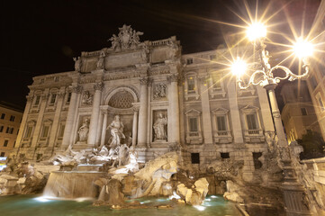 Rome, Italy, Trevi Fountain at night with illumination.