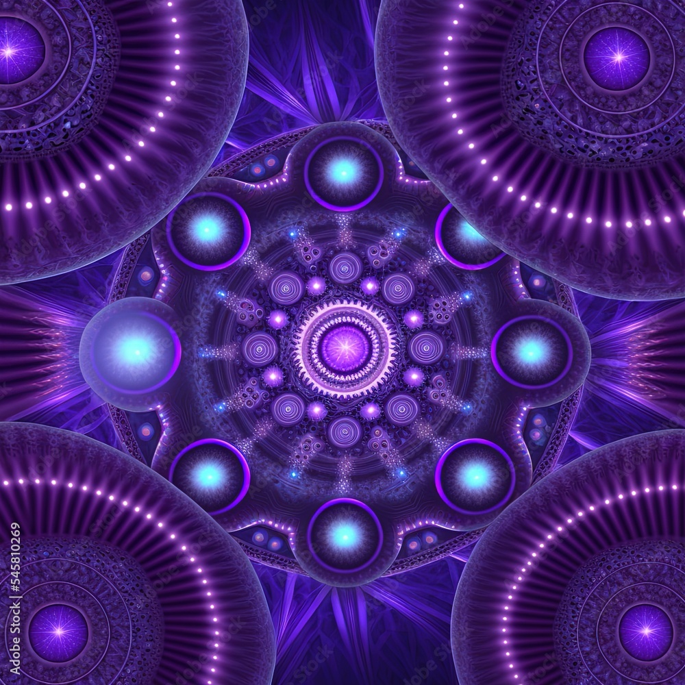 Poster abstract fractal violet background with crossing circles and ovals. disco lights background.