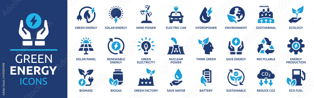 Wall mural green energy icon set. collection of renewable energy, ecology and green electricity icons. vector i