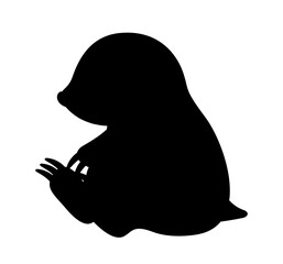 Dark silhouette of mole. Underground inhabitant, animal silhouette. Fauna and biology. Graphic element for printing on fabric. Aesthetics, beauty and elegance. Cartoon flat vector illustration