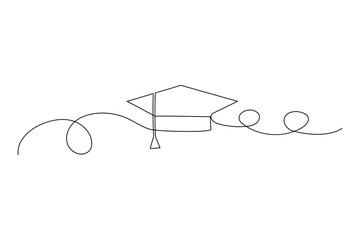 Graduate hat line. Education, degree ceremony concept. Education, knowledge concept. Vector illustration. Stock image.