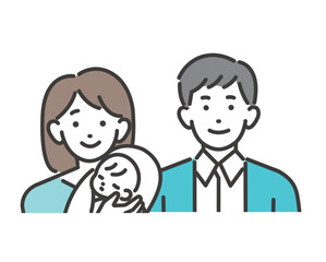 赤ちゃんを抱く若い夫婦のベクターイラスト素材／子育て／育児／支援