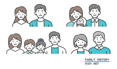 結婚からシニアまでの家族の成長に関してのベクターイラスト素材／子供／子育て