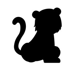 Dark silhouette of tiger. Shadow of small puppy, abstract figure. Poster or banner for website. Charming and adorable animal. Pets and Mammals, biology and fauna. Cartoon flat vector illustration