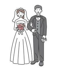 笑顔の新郎新婦のベクターイラスト素材／ブライダル／ウエディング／ドレス