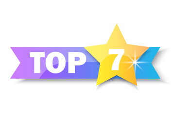 Top 7 rating banner. Gold Star. Sale label. Business concept. Logo template. Vector illustration. stock image.