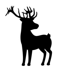 Dark silhouette of deer. Sticker for social networks and messengers, graphic element for printing on fabric. Forest dweller, animals and mammal. Creativity and art. Cartoon flat vector illustration