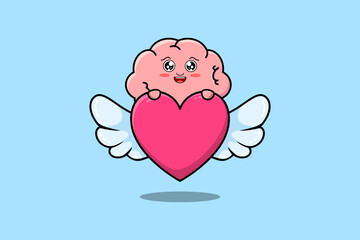 cute cartoon Brain character hiding heart in flat cartoon style illustration