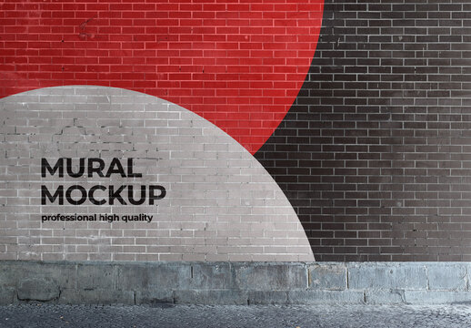 Mural Street Outdoor Poster Mockup on Brick Wall