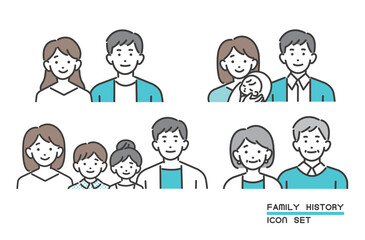 結婚からシニアまでの家族の成長に関してのベクターイラスト素材／子供／子育て