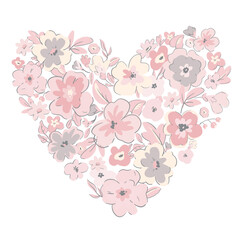 Beautiful vector floral heart with cute abstract flowers. Stock illustration.