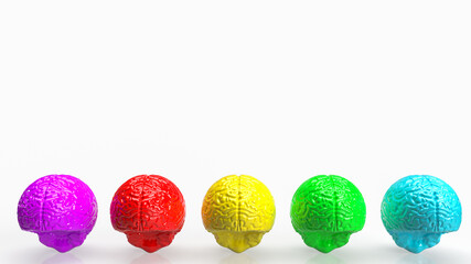 The brain multi color  on white  background  for creative concept 3d rendering
