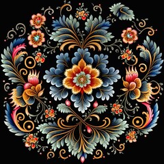 Floral ornament in the Russian traditional style. Gorodets painting