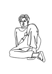 Continuous one line drawing of man hipster portrait. Fashionable men's style.