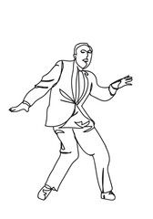 continuous line drawing of man cheering on white background