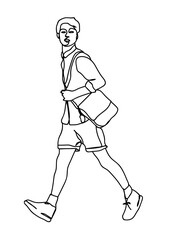 Continuous one line drawing of man hipster portrait. Fashionable men's style.