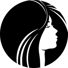 Beautiful woman profile silhouettes with elegant hairstyle, circle, young female face design, beauty girl head with styled hair, fashion lady graphic portrait.