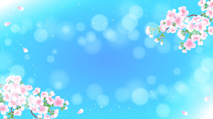 桜と青い空の背景　春のデザイン　イラスト素材　Spring Background
