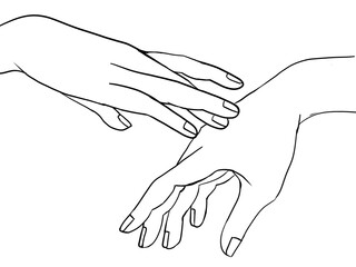 two hands isolated on white, hands line drawing png, 