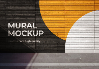 Mural Street Outdoor Poster Mockup on Wooden Wall