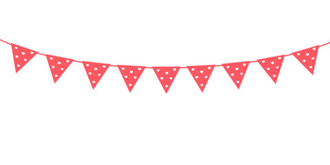 Fototapeta premium Valentine's Day Triangle Flag Banner Decorated with Hearts