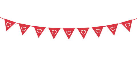 Obraz premium Valentine's Day Triangle Flag Banner Decorated with Hearts