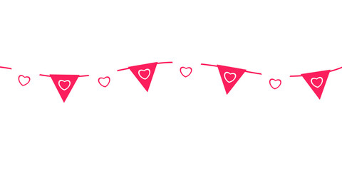 Valentine's Day Triangle Flag Banner Decorated with Hearts