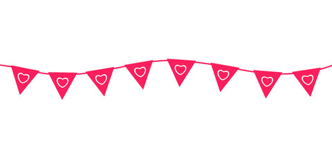 Obraz premium Valentine's Day Triangle Flag Banner Decorated with Hearts