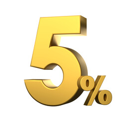 Gold number with percent income for sale concept. 3d rendering