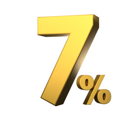 Gold number with percent income for sale concept. 3d rendering