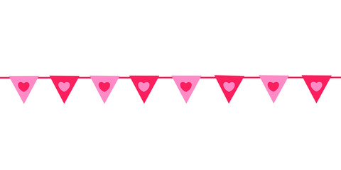 Fototapeta premium Valentine's Day Triangle Flag Banner Decorated with Hearts