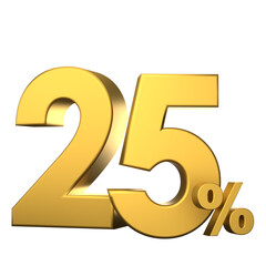 Gold number with percent income for sale concept. 3d rendering