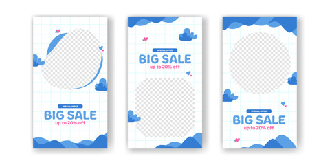 Big Sale Offer promotion discount for baby kids toddler social media stories with cute kawaii abstract memphis pastel color