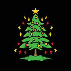 Illustration vector graphic of a Christmas tree gold star,can be used as a merch,t-shirt design,poster,etc