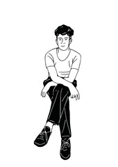 man sitting city man casual lifestyle hand drawn art illustration