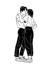 couples men and women kiss couples dating relationship hand drawn line drawing illustration