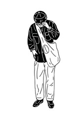 man walking casual style street wear man hand drawn art illustration