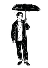 man holding an umbrella casual style man wearing street hand drawn art illustration