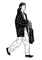 woman walking casual style hand drawn street art illustration