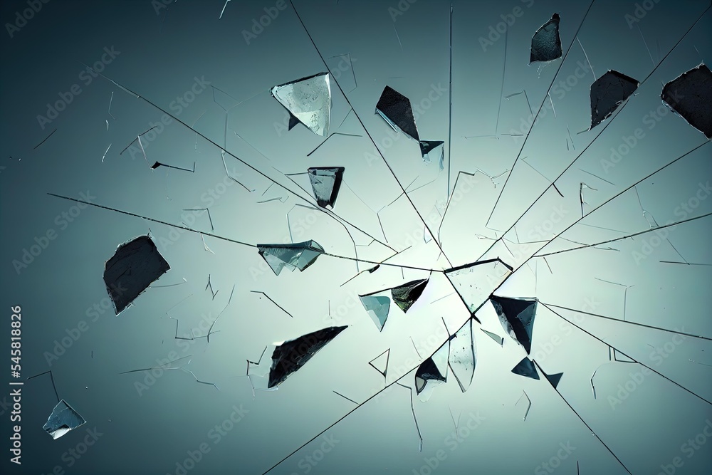 Poster a broken glass window with a sky background, a broken window that has been shattered on it. texture,
