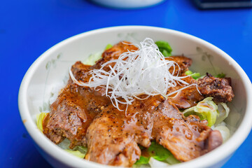 Close up shot of Japanese style tuna sushi rice